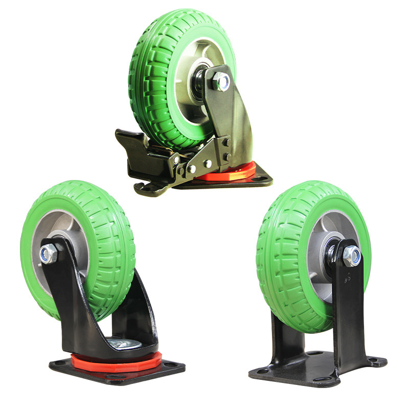 8In Green Aluminum Core Rubber Wheels Trailer Casters Traction Work Rolling Heavy Duty Threaded Casters