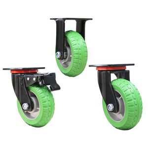 Best 6inch Heavy Green Aluminum Core Rubber Wheels Trailer Casters Traction Work Rolling Heavy Duty Casters