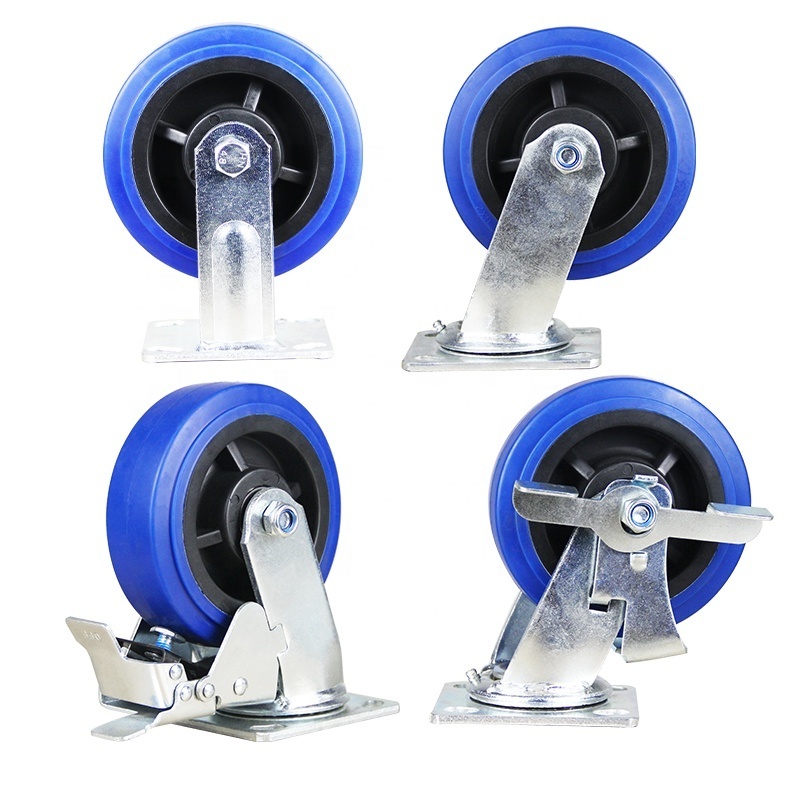 Heavy Duty Caster Blue Rubber TPR Double Axis Castor Wheels 5Inch Width 50mm Silent Wheel Universal