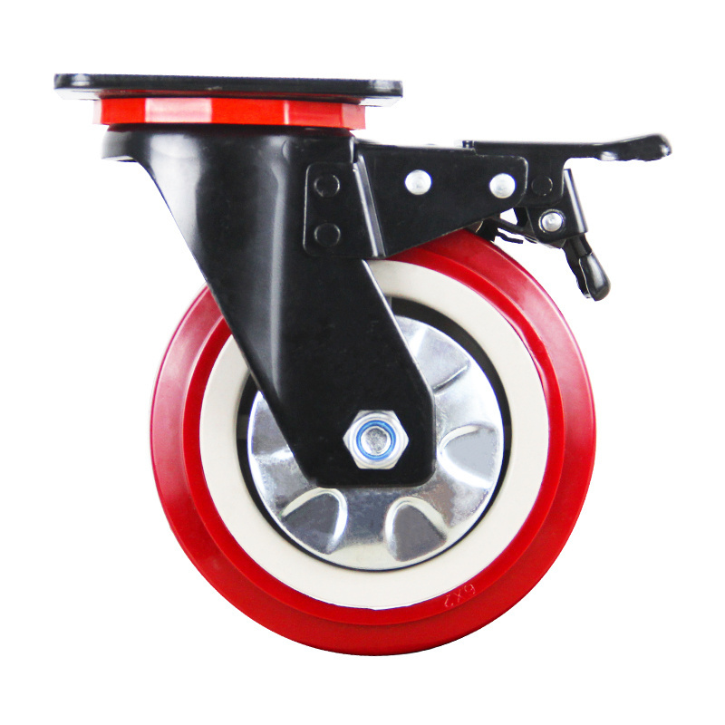 6inch Industrial equipments wheels pu casters Polyurethane wheels with brake 3 heavy duty casters