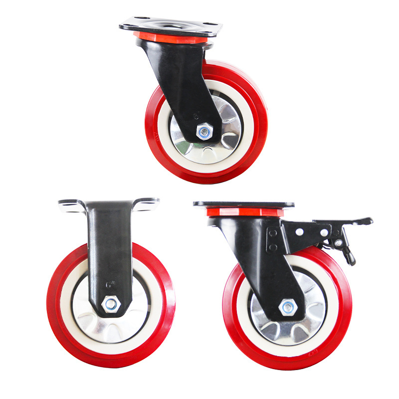 6inch Industrial equipments wheels pu casters Polyurethane wheels with brake 3 heavy duty casters