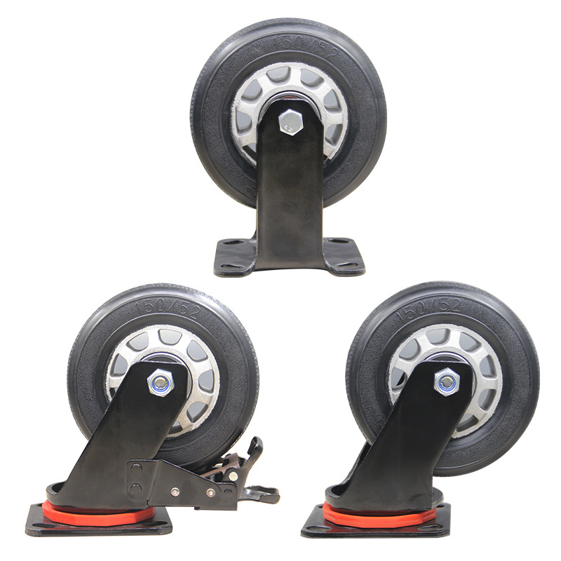 8inch Rubber Aluminum Core Pattern Black Natural Rubber Wheels Container Rolling Furniture Casters Large Locking Casters