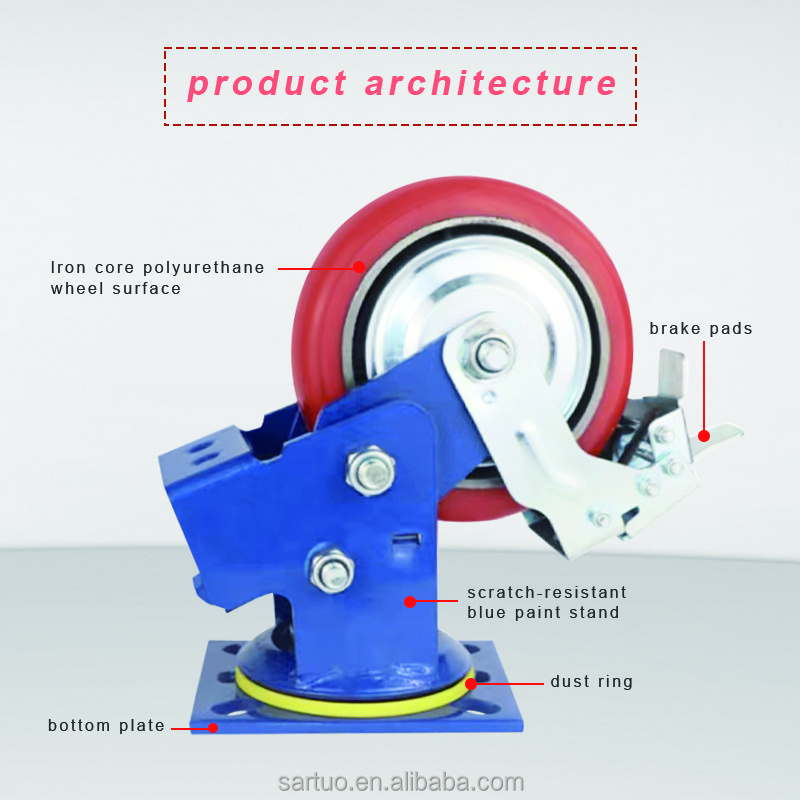 Wheel Diameter 100mm Iron Core Polyurethane Spring Damping of Wheel 5 Inch Heavy Duty Locking Casters