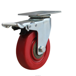 5IN Red nylon Caster Wheels Furniture Fittings Swivel Plate Industrial Pu Caster Wheel Heavy Capacity Medium Duty Small Casters