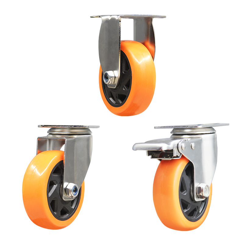 4inch SUS 304 stainless steel bracket Medium casters pet cage home replace Polyurethane Wheels