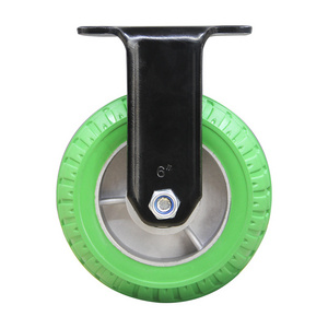 8In Green Aluminum Core Rubber Wheels Trailer Casters Traction Work Rolling Heavy Duty Threaded Casters