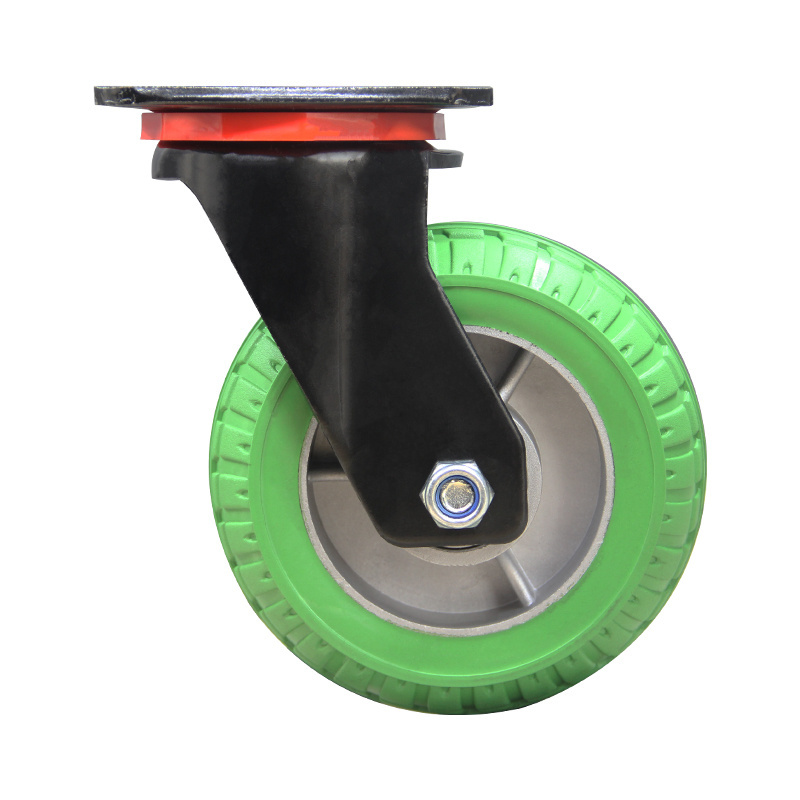 5inch Heavy duty green aluminum core rubber stamp Trailer casters Traction work Rolling Large Swivel Casters