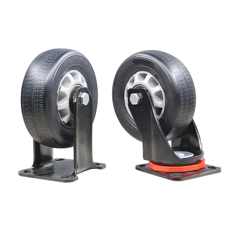 8inch Rubber Aluminum Core Pattern Black Natural Rubber Wheels Container Rolling Furniture Casters Large Locking Casters