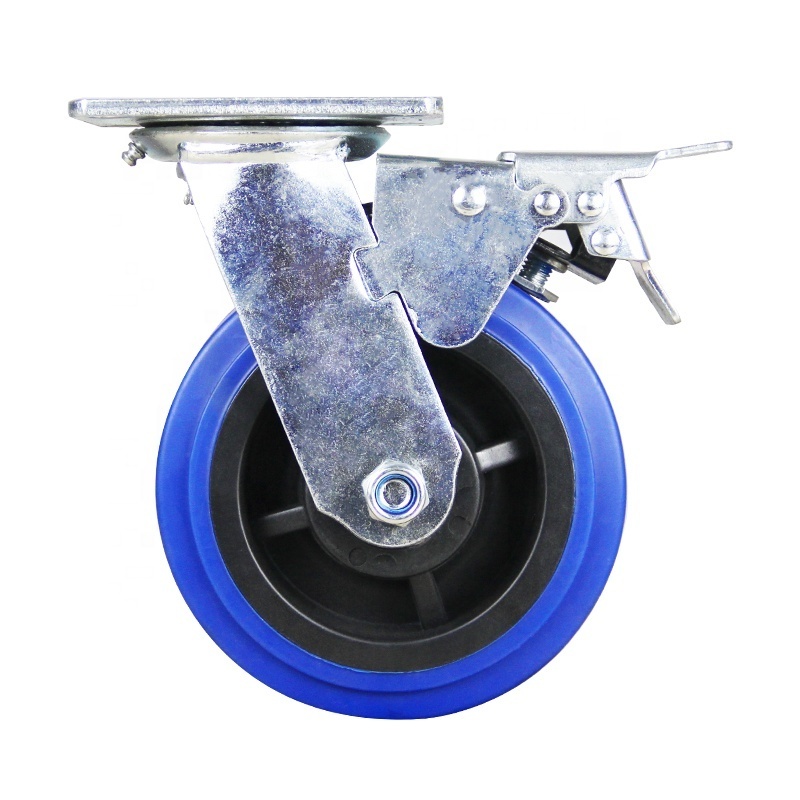 Heavy Duty Caster Blue Rubber TPR Double Axis Castor Wheels 5Inch Width 50mm Silent Wheel Universal