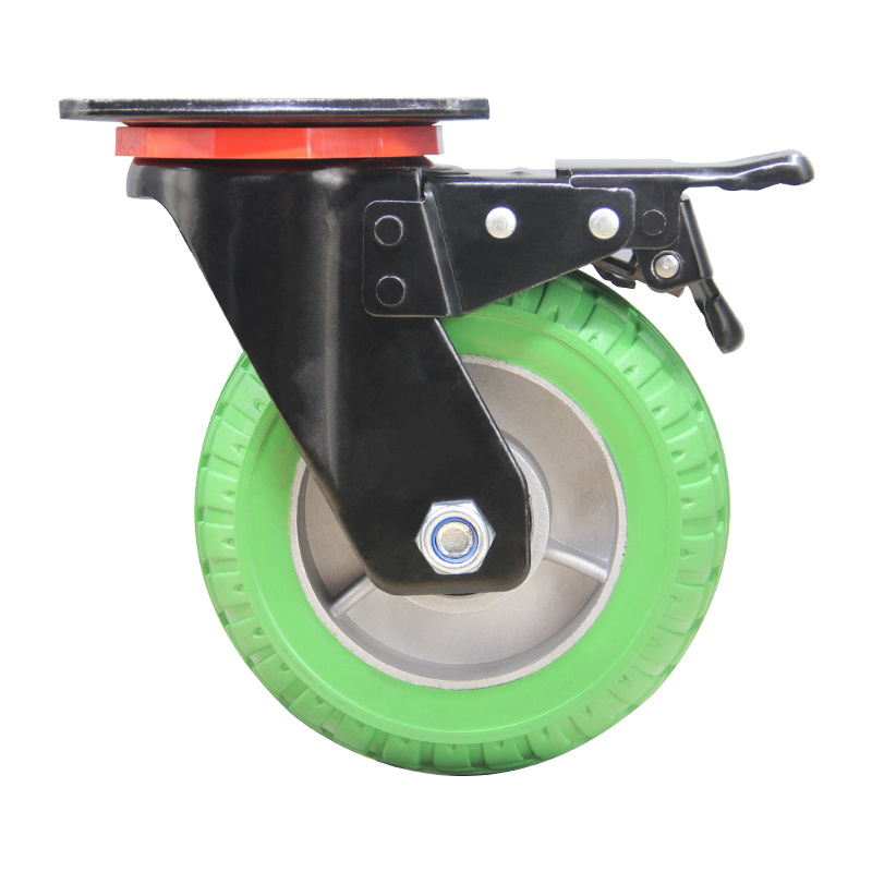 5inch Heavy duty green aluminum core rubber stamp Trailer casters Traction work Rolling Large Swivel Casters