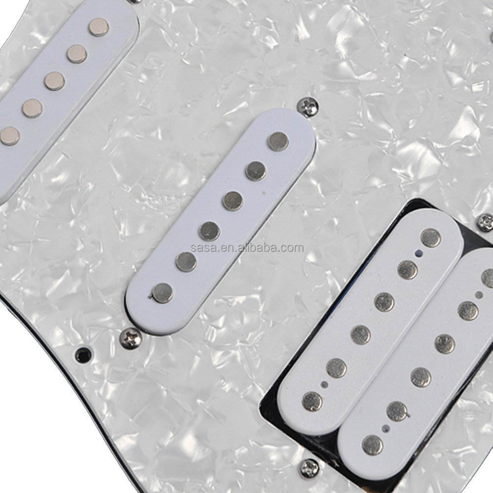 White Pearl Prewired Pickguard with1-humbucker and 2-Single Coil for Classic Strat Guitar, ST PWH SSH012WH