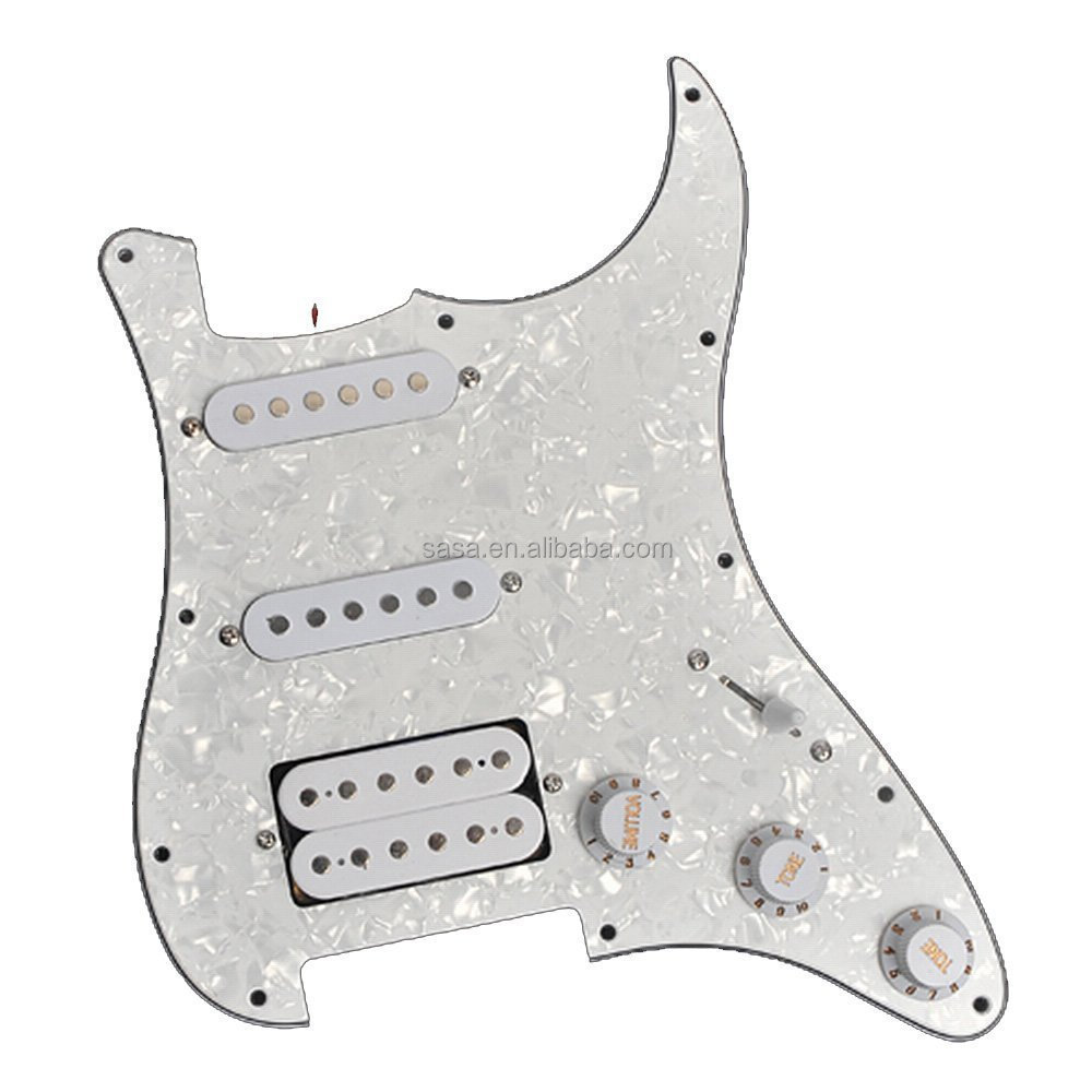 White Pearl Prewired Pickguard with1-humbucker and 2-Single Coil for Classic Strat Guitar, ST PWH SSH012WH