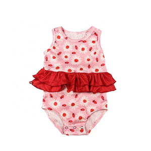 Sasa OEM mameluco de nina strawberry cute ribbed fabric girls baby romper polyester onesie