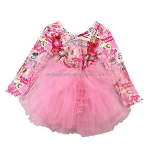 Wholesale pink heart print valentine Baby Girls Tulle Dresses boutique flutter party tutu romper