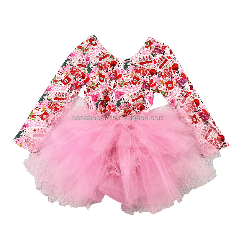 Wholesale pink heart print valentine Baby Girls Tulle Dresses boutique flutter party tutu romper