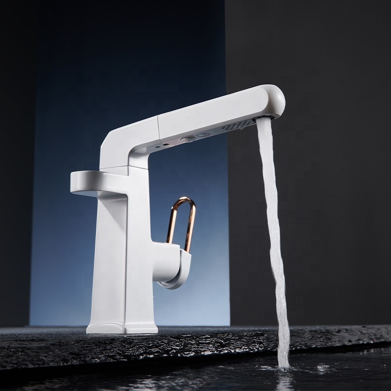 Top Sales Style Pull-Out Lifting Sink Water Tap Mixer Led Bathroom Digital Basin Faucet With Sprayer Rainfall Waterfall