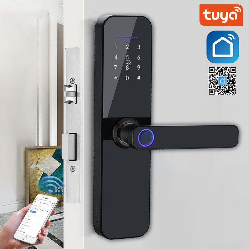 Tuya Smart Door Lock Fingerprint Password Emergency Rfid Key Unlock Digital WiFi Door Lock for Smart Home Office Bedroom Hotel