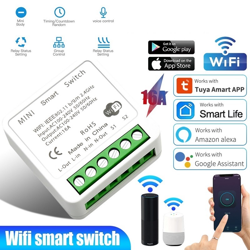 cheap tuya smart switch Wifi 2-way lighting on-off control module mini smart home automation 2-gang wall switch module