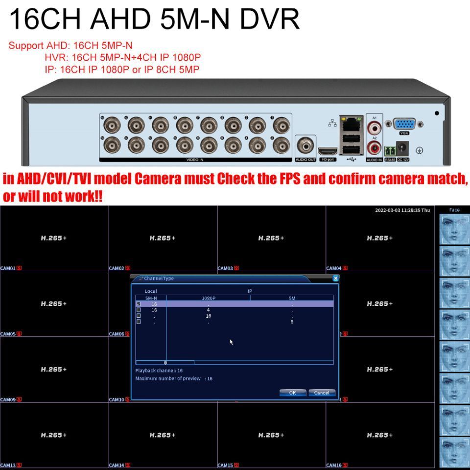 Xmeye 8CH 16CH 5MP DVR HVR Coaxial Audio AHD Hybrid 6 In 1 H.265 AHD DVR for P2P On-vif 5MP 1080P TVI CVI CVBS CCTV IP Camera