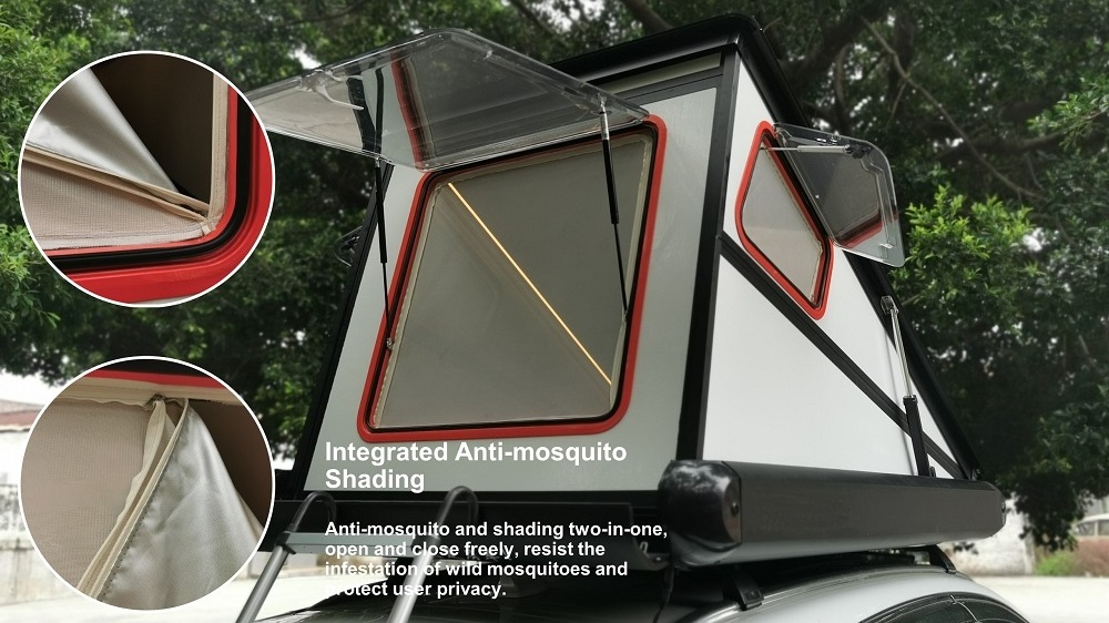 outdoor auto folding glamping sun shelter shower triangle car roof top rv trailer cabin sleep camping tent waterproof with bed