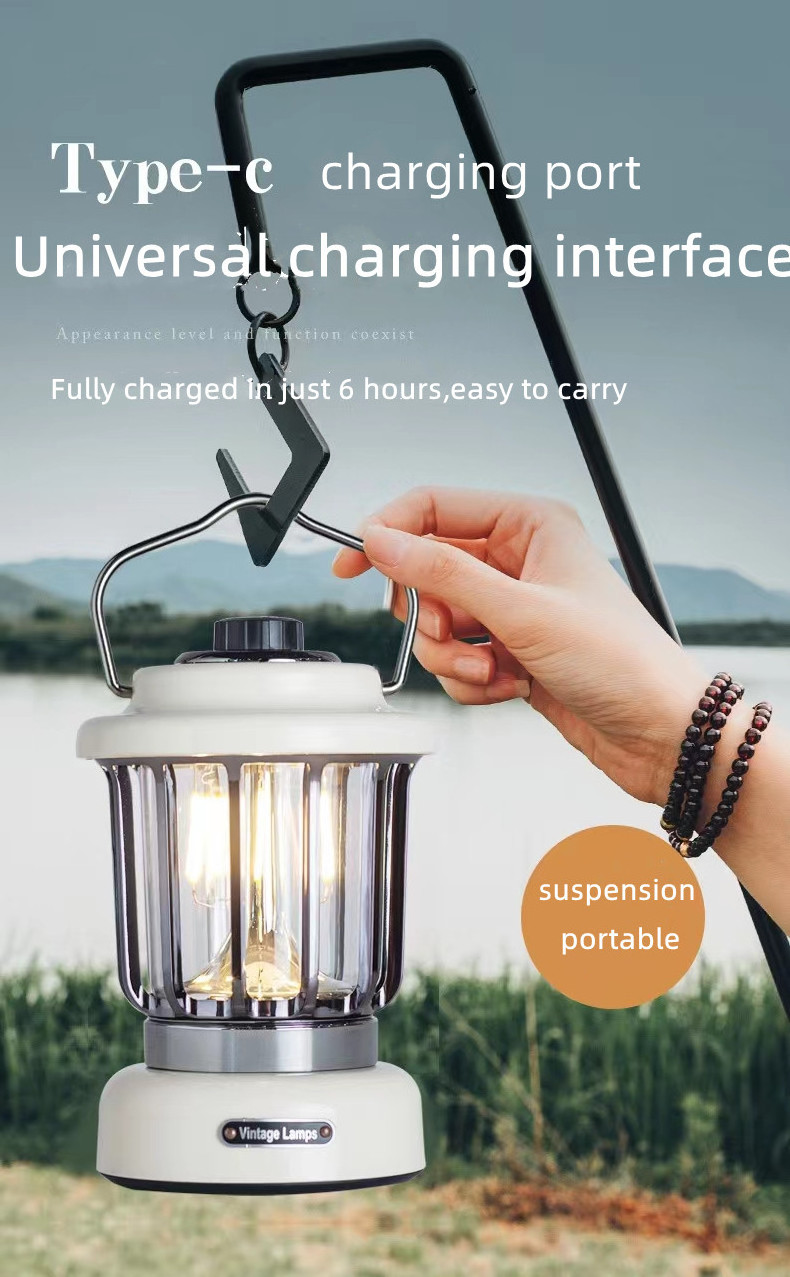 retro camping lantern universal charging interface outdoor camping lantern light