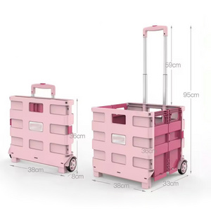 Factory Direct Multi Function Plastic Collapsible Box Trolley Cart Portable Folding Shopping Trolley on Wheels