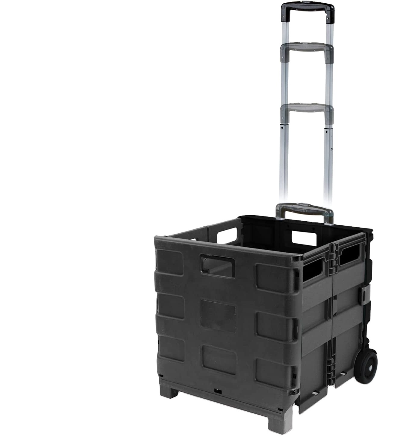 Collapsible Rolling Crate on Wheels Basket 80 lbs Capacity Ultra-Slim Pack-N-Roll Utility Cart With Telescopic Handle