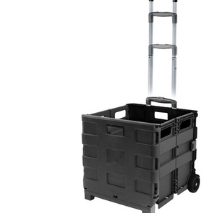 Collapsible Rolling Crate on Wheels Basket 80 lbs Capacity Ultra-Slim Pack-N-Roll Utility Cart With Telescopic Handle