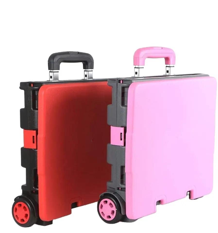 Foldable Cart Wheels Collapsible Rolling Crate with Telescoping Handle Handcart for Grocery Book File Tool