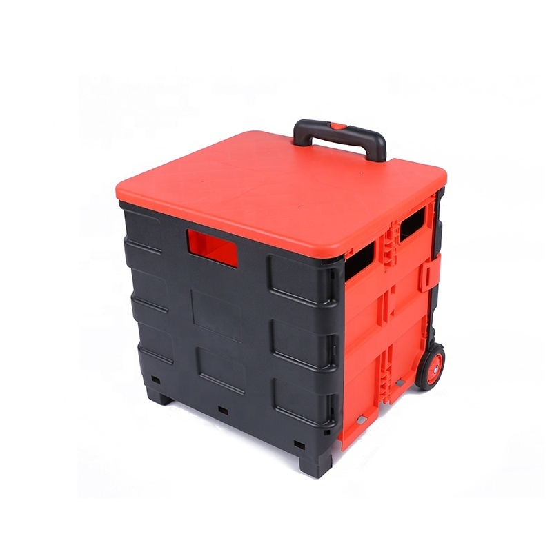 Best Selling Product High Quality Market Bag Cart Storage 2 Wheels PP Plastic Folding Shopping Trolley Folding Cart