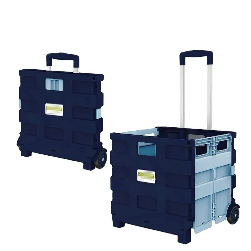 Factory Direct Multi Function Plastic Collapsible Box Trolley Cart Portable Folding Shopping Trolley on Wheels