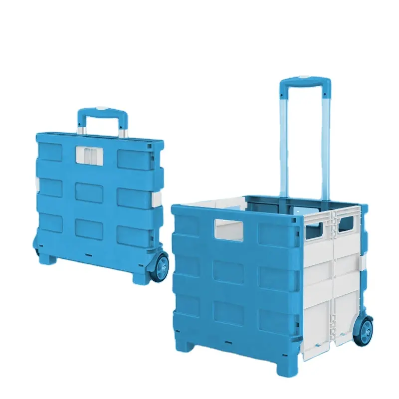 Factory Direct Multi Function Plastic Collapsible Box Trolley Cart Portable Folding Shopping Trolley on Wheels