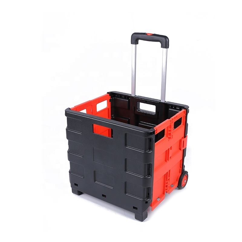 Best Selling Product High Quality Market Bag Cart Storage 2 Wheels PP Plastic Folding Shopping Trolley Folding Cart