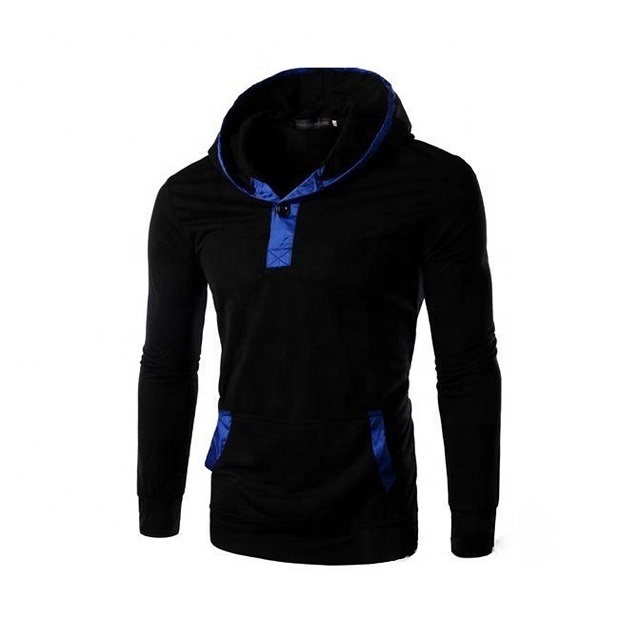 Solid Colored Slim Fit Men's Button Up Collar Hoodie Jacket In Sweatshirt Fabric With Kangaroo Pockets