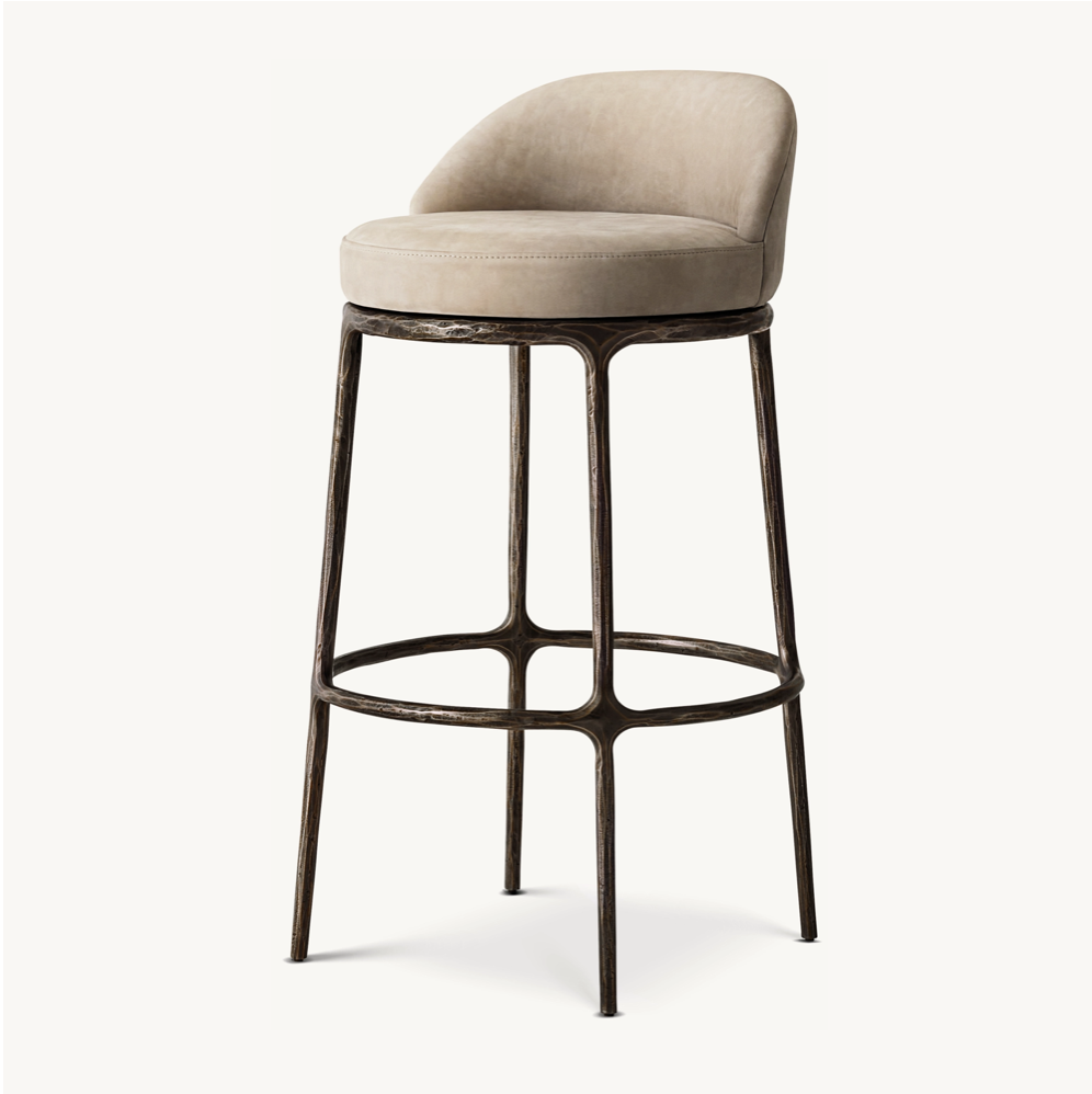 Sassanid OEM Modern Hand-forged Metal Base Bar French Contemporary Thaddes Leather Swivel Bar&Counter Stool