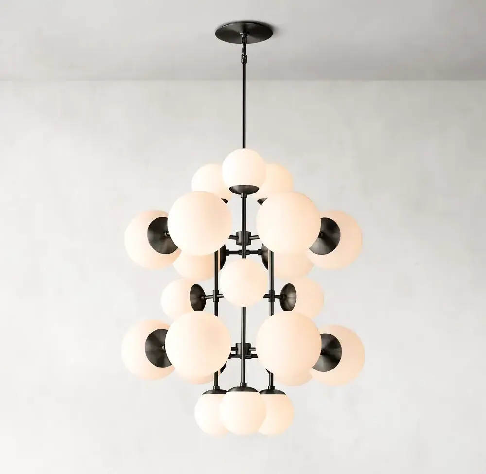 Sassanid OEM New Arrival Modern Contemporary Design Circle Cluster Black Chandelier Collection with Opal Matte Glass Shades