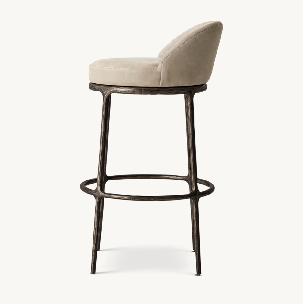 Sassanid OEM Modern Hand-forged Metal Base Bar French Contemporary Thaddes Leather Swivel Bar&Counter Stool