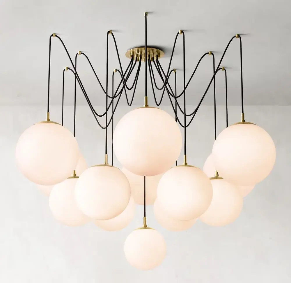 Sassanid OEM New Arrival Modern Contemporary Design Circle Cluster Black Chandelier Collection with Opal Matte Glass Shades