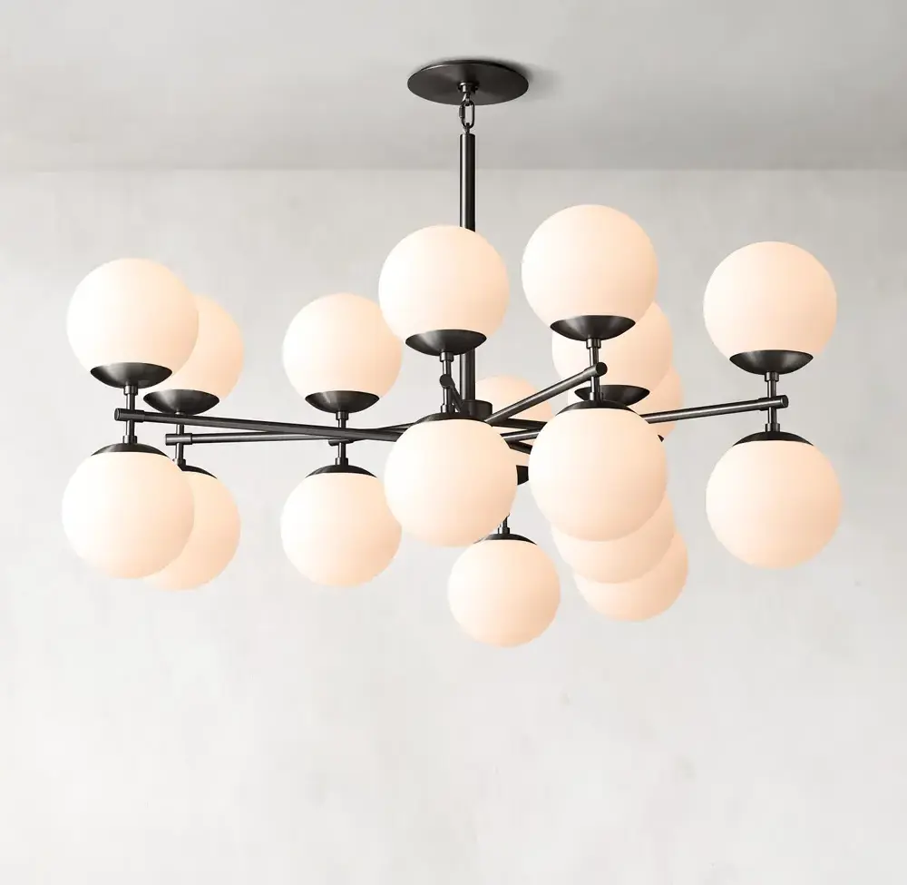 Sassanid OEM New Arrival Modern Contemporary Design Circle Cluster Black Chandelier Collection with Opal Matte Glass Shades