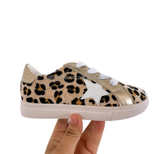 Hot Selling Kid's Hair-on Leopard Star Sneaker Toddler Girls Cheetah Printed Shoes Children's Casual Gold Lace-up Flat Sneakers