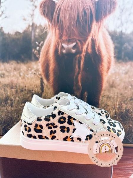 Hot Selling Kid's Hair-on Leopard Star Sneaker Toddler Girls Cheetah Printed Shoes Children's Casual Gold Lace-up Flat Sneakers