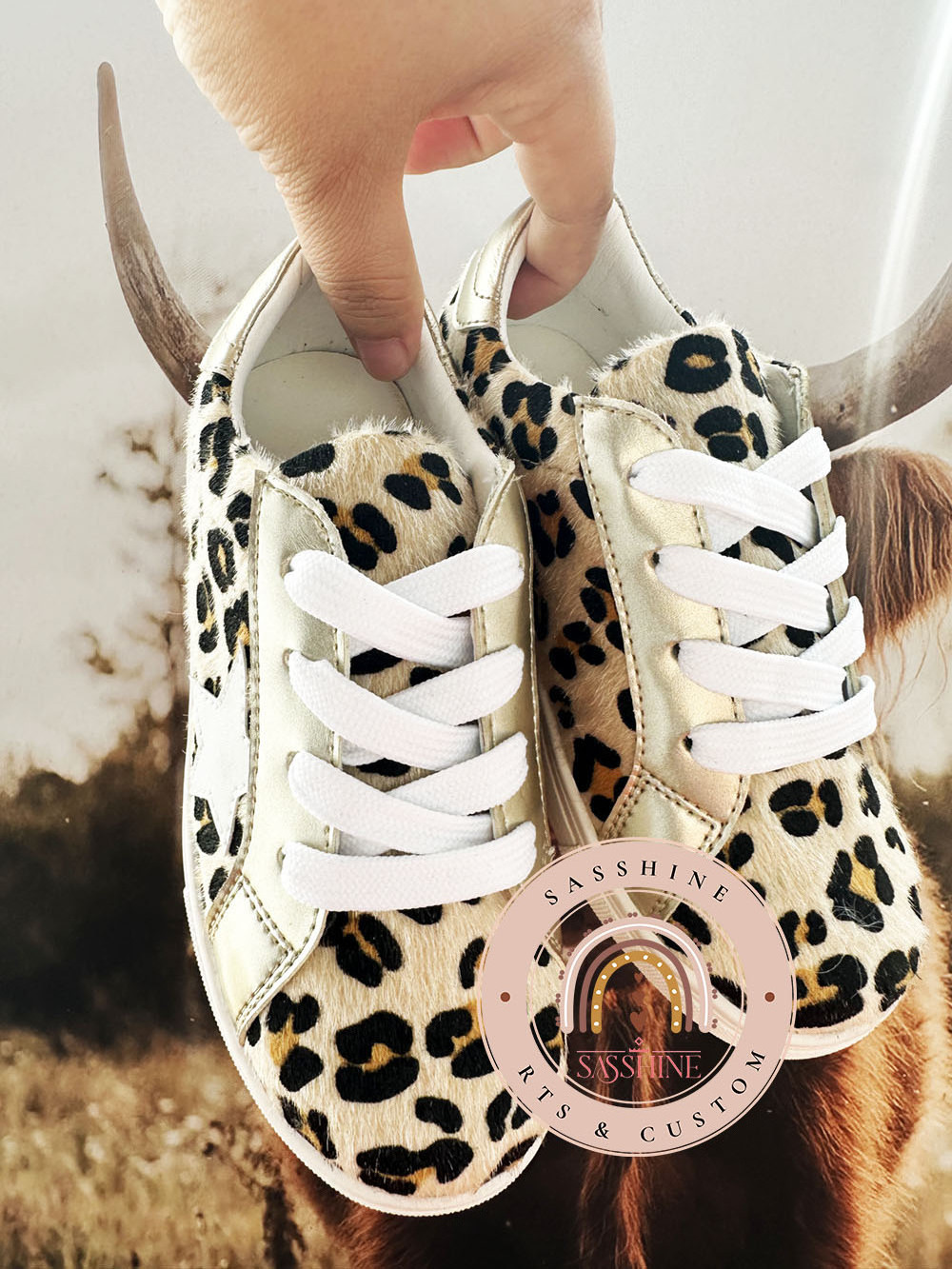 Hot Selling Kid's Hair-on Leopard Star Sneaker Toddler Girls Cheetah Printed Shoes Children's Casual Gold Lace-up Flat Sneakers