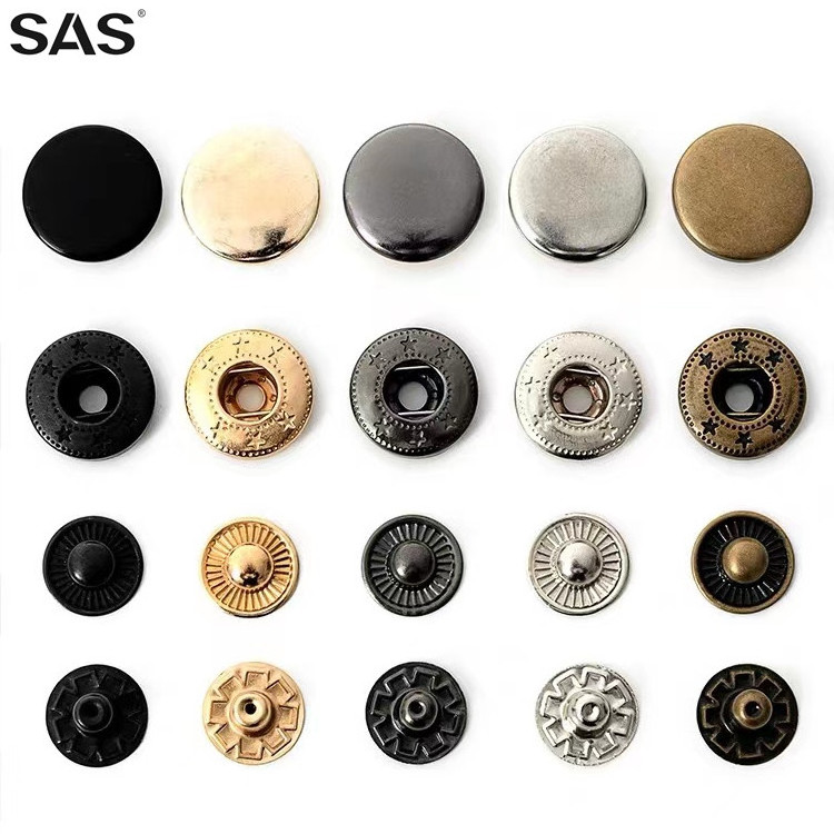 SAS Hot Selling Products Custom Engraved Logo Round Multi Size Silver Metal Brass Snap Button