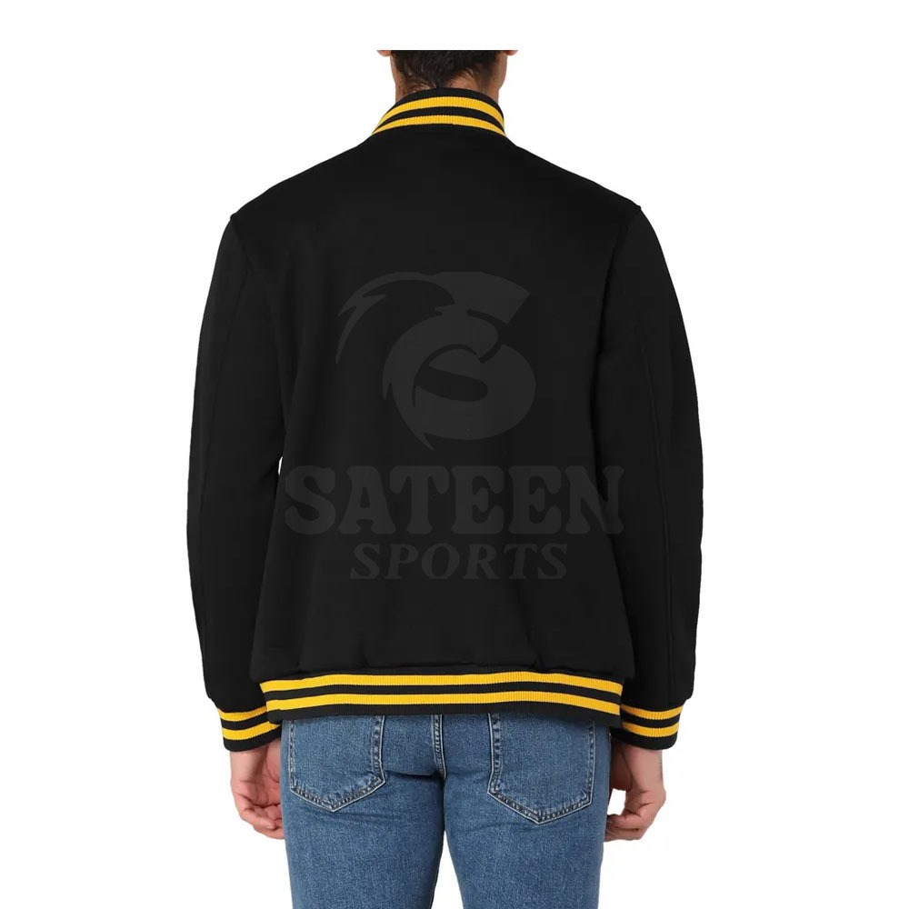 Custom Men Wool Letterman Real Leather Jacket Black With  Logos Patches and Labels Jacket For Men