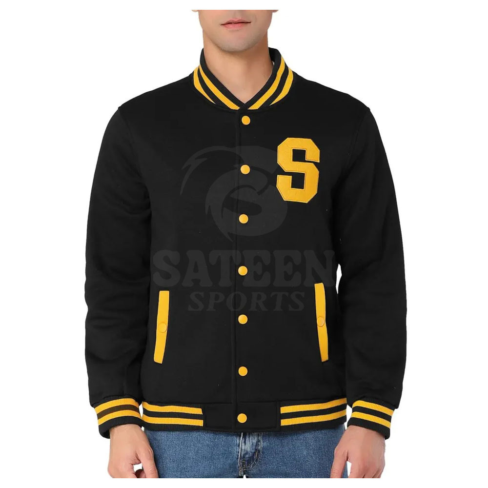 Custom Men Wool Letterman Real Leather Jacket Black With  Logos Patches and Labels Jacket For Men