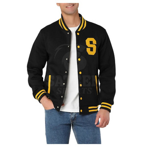 Custom Men Wool Letterman Real Leather Jacket Black With  Logos Patches and Labels Jacket For Men