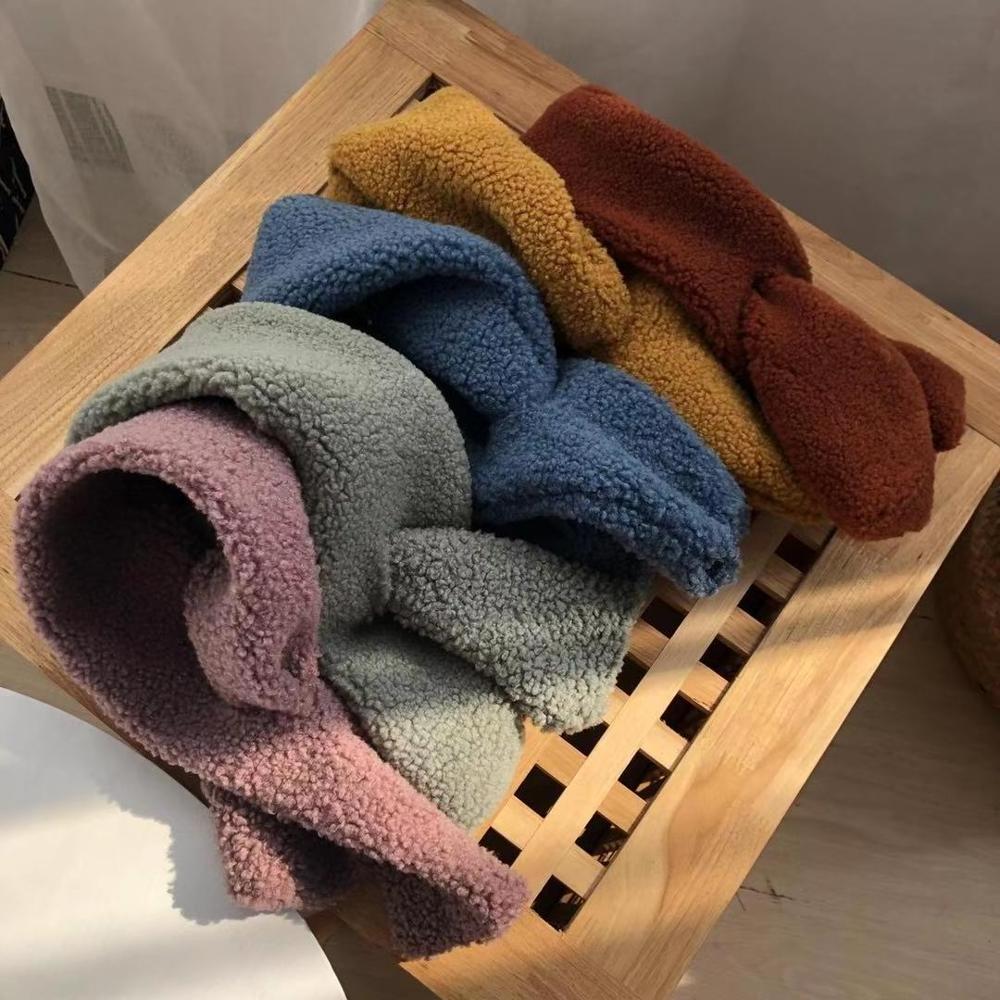 Autumn and winter new Korean children's solid color scarf berber fleece plush baby Scares Cute cross cute warm kids scarf