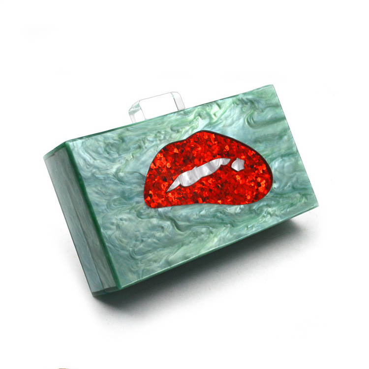 Biting Lips Clutch Acrylic Box Bag Evening Messenger Bag Purse and Wallet