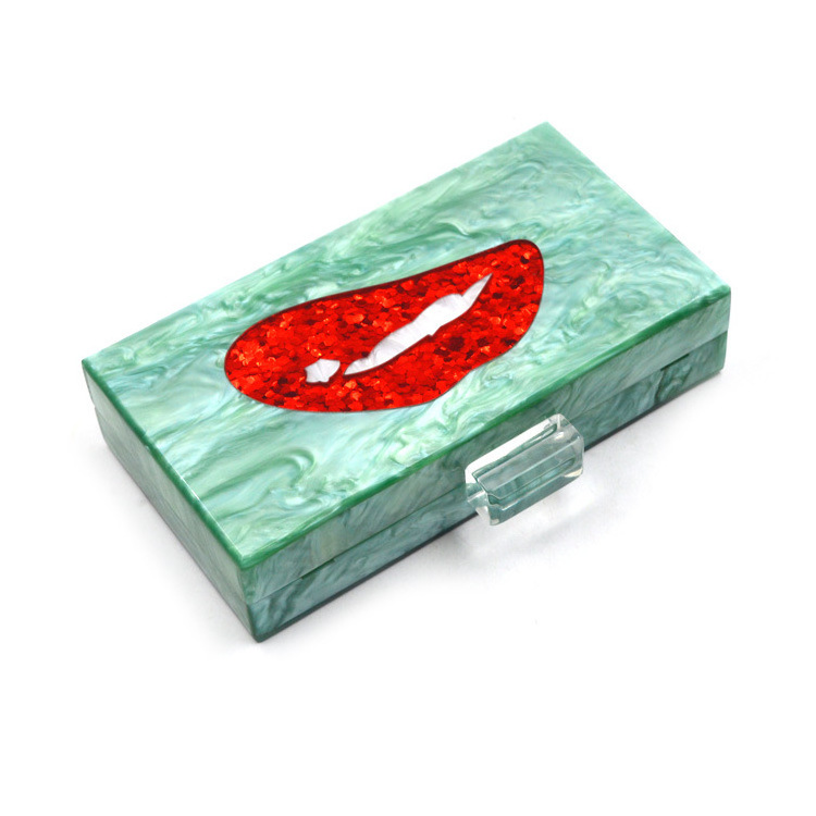 Biting Lips Clutch Acrylic Box Bag Evening Messenger Bag Purse and Wallet