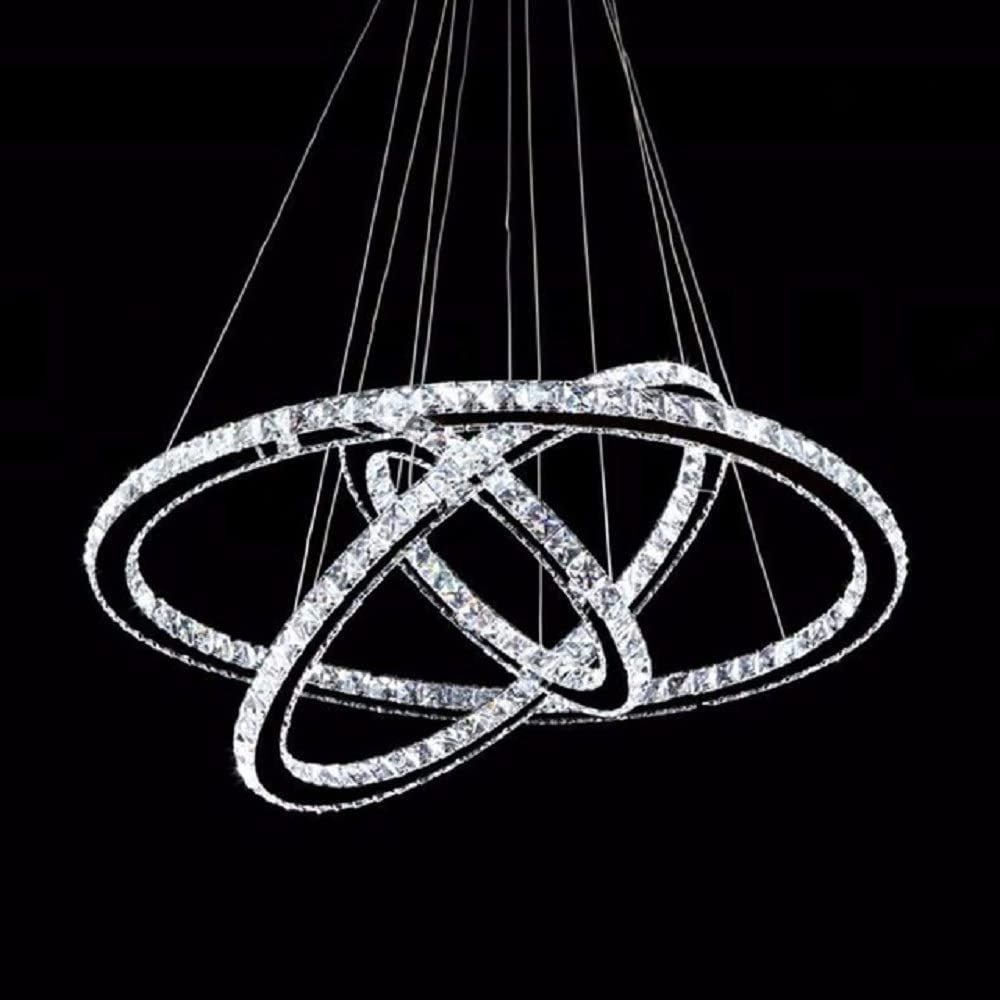 LED Modern Crystal Chandeliers 3 rings LED Ceiling Lighting Fixture Adjustable Stainless Steel Pendant Light for  Living Room